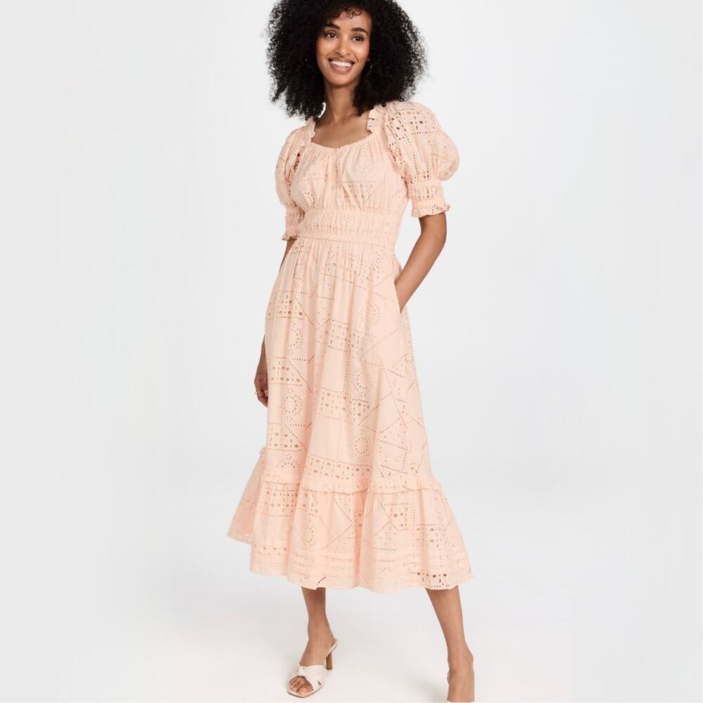 Cleobella Florence Midi Dress in Shell Eyelet Puff Sleeve Organic Cotton S NWT - Picture 4 of 16